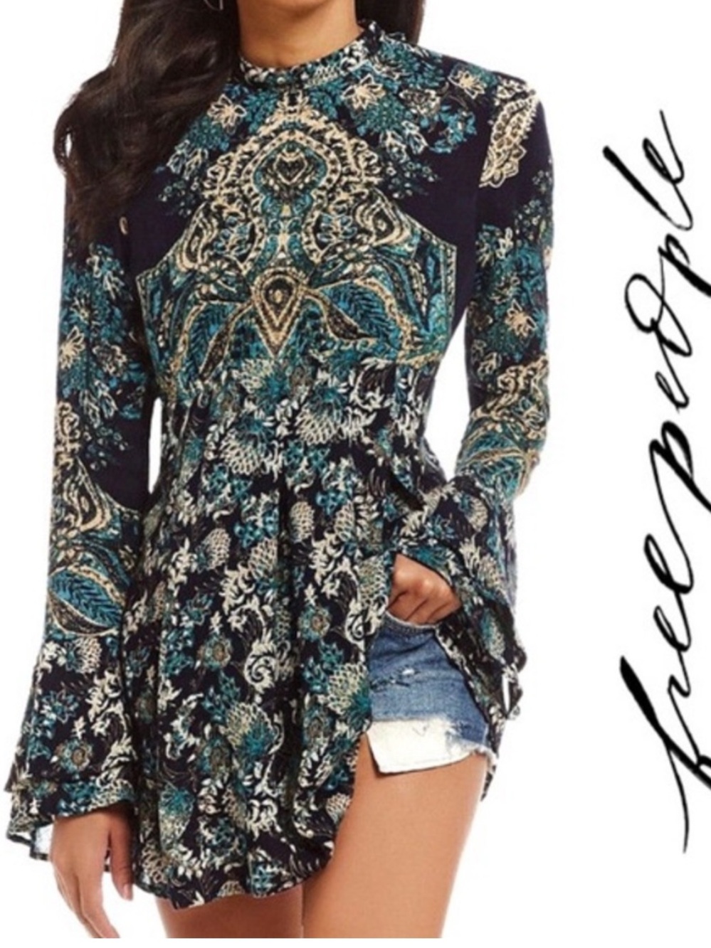 Free People Lady Luck Tunic in a blue combo colorway NWT | size small